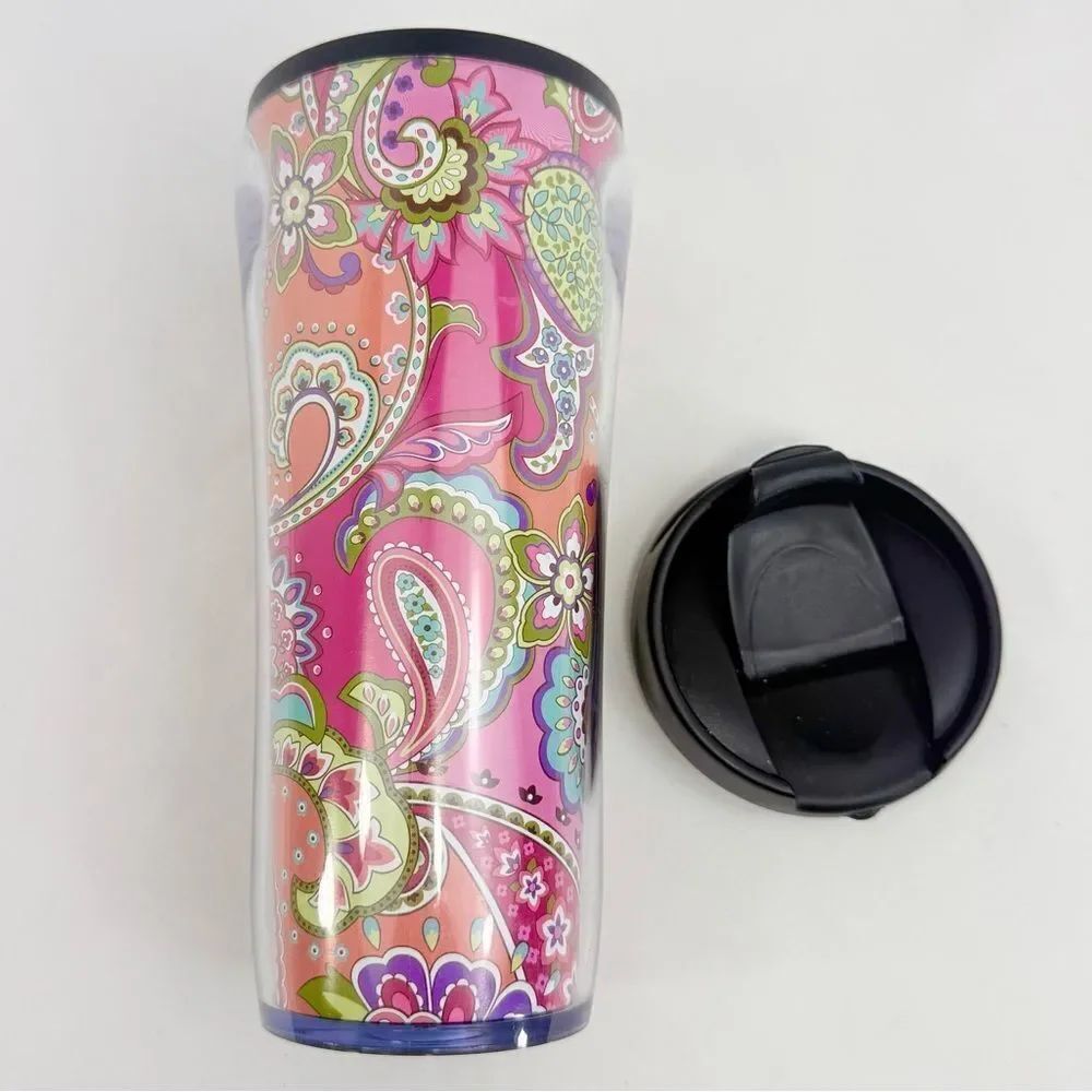 Vera Bradley Pink Colorful Paisley Snap Sip Plastic Tumbler